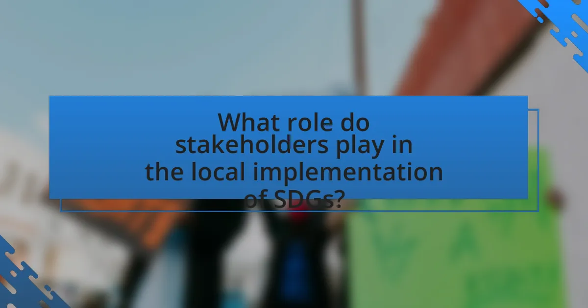 What role do stakeholders play in the local implementation of SDGs?